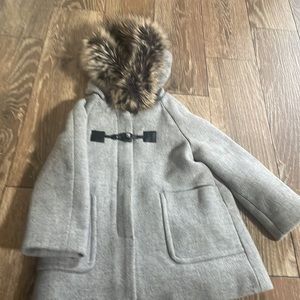 Zara Girl Wool Coat Faux Fur Hoodie Grey Size 6 Soft Collection Outerwear